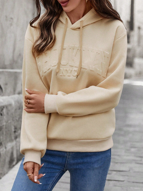 Lune sudadera con capucha casual y holgada para mujer con grafico de letra 3d