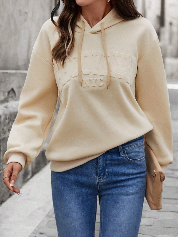 Lune sudadera con capucha casual y holgada para mujer con grafico de letra 3d