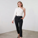 Pantalon informal negro de cintura alta tipo cigarrillo para mujer