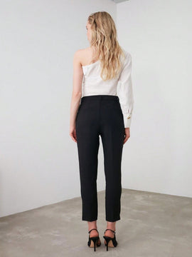 Pantalon informal negro de cintura alta tipo cigarrillo para mujer