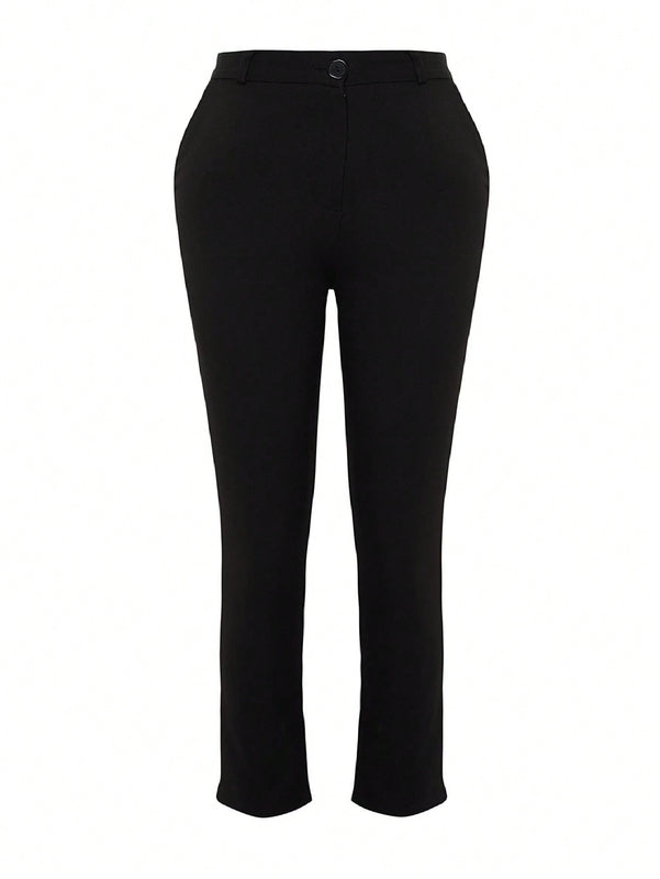 Pantalon informal negro de cintura alta tipo cigarrillo para mujer