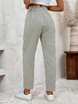 Lune pantalones de mujer casuales a rayas nauticas y entallados, para otono