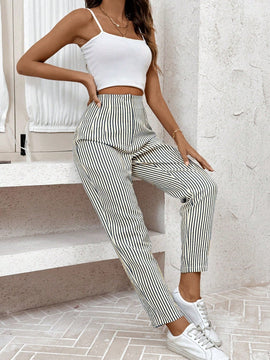 Lune pantalones de mujer casuales a rayas nauticas y entallados, para otono