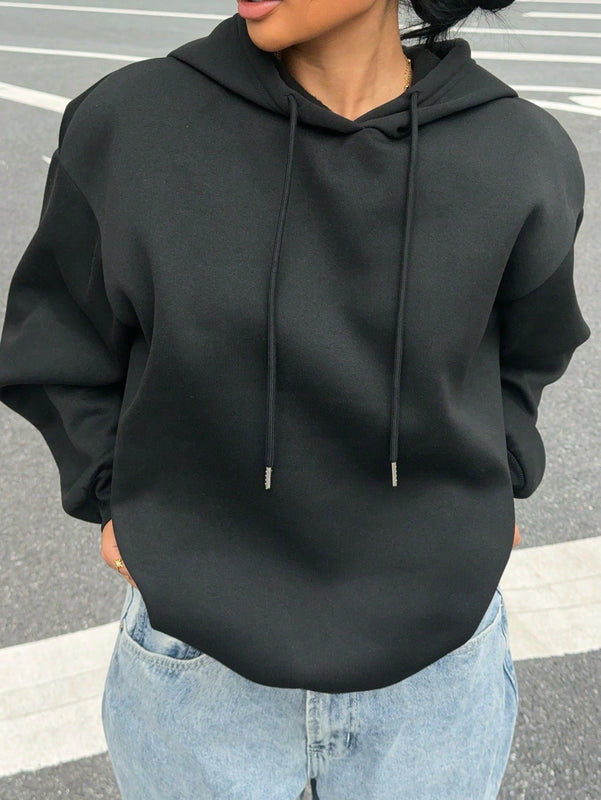 Ezwear sudadera holgada informal con estampado de arana minimalista, color negro, para mujer, con forro polar grueso, apta para otono/invierno