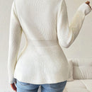 Lune cardigan elegante de mujer con cuello en v, cintura cenida y volantes en el bajo