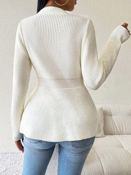 Lune cardigan elegante de mujer con cuello en v, cintura cenida y volantes en el bajo