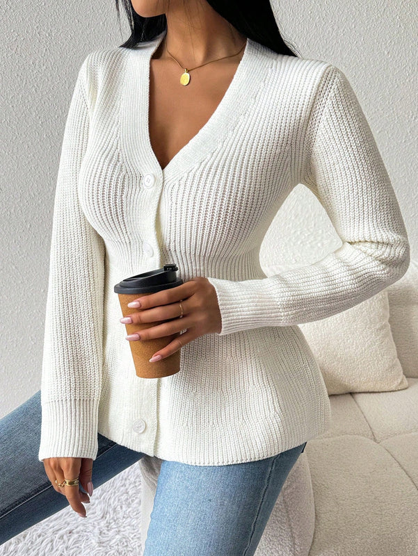 Lune cardigan elegante de mujer con cuello en v, cintura cenida y volantes en el bajo