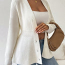 Lune cardigan elegante de mujer con cuello en v, cintura cenida y volantes en el bajo