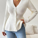 Lune cardigan elegante de mujer con cuello en v, cintura cenida y volantes en el bajo