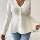 Lune cardigan elegante de mujer con cuello en v, cintura cenida y volantes en el bajo