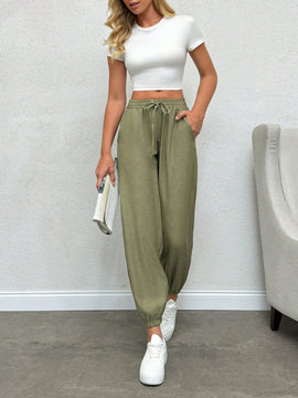Pantalones comodos de cintura baja solidos para mujer