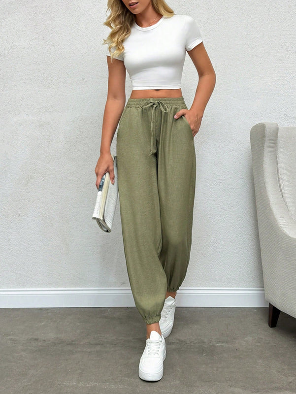 Pantalones comodos de cintura baja solidos para mujer