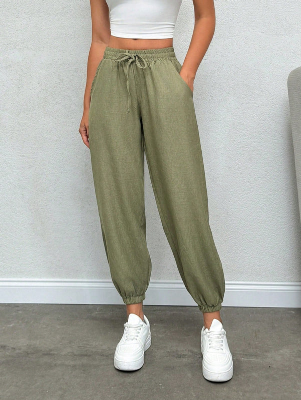 Pantalones comodos de cintura baja solidos para mujer