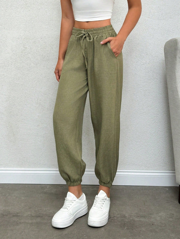 Pantalones comodos de cintura baja solidos para mujer