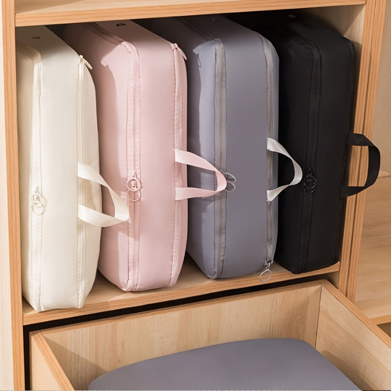 2 Piezas de Bolsas de Compresión Ahorradoras de Espacio con Cierre Seguro y Diseño Expandible - Tela Oxford Resistente para Ropa, Mantas, Viajes y Mudanzas - Organizador Multiusos (Rosa Pastel/Blanco, Gris/), Almacenamiento Bajo la Cama, Forma Compacta,