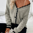 Frenchy blusa informal de mangas largas con botones delanteros y ribete de contraste para mujeres