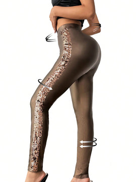 Prive leggings deportivos informales, sin costuras, de cintura alta, con parches brillantes, para mujeres para hacer ejercicio y estar en forma