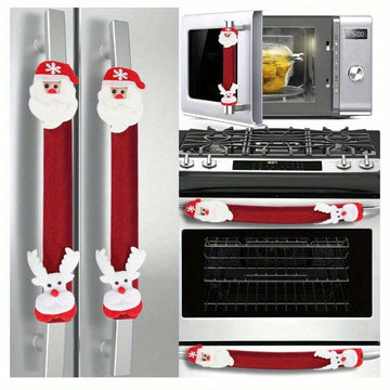 Cubiertas festivas para manijas de horno y refrigerador de Navidad - Poliéster, sin batería, perfectas para la decoración navideña del hogar