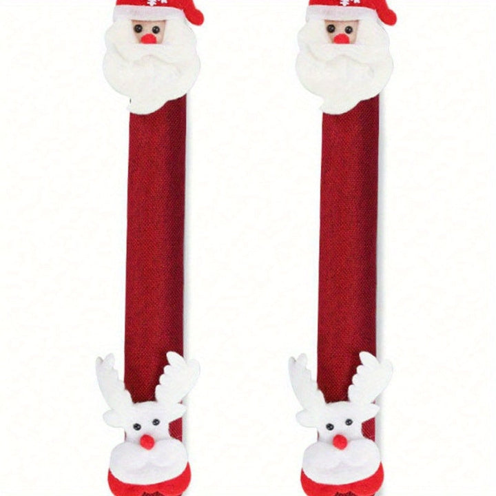 Cubiertas festivas para manijas de horno y refrigerador de Navidad - Poliéster, sin batería, perfectas para la decoración navideña del hogar