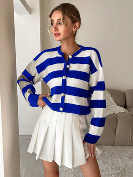 Cardigan holgado con botones frontales y hombros caidos, adecuado para otono e invierno, para mujer