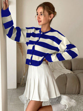 Cardigan holgado con botones frontales y hombros caidos, adecuado para otono e invierno, para mujer