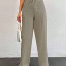 Tall pantalones largos de unicolor con cintura larga y cordon para mujeres altas