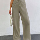 Tall pantalones largos de unicolor con cintura larga y cordon para mujeres altas