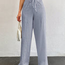 Tall pantalones largos de unicolor con cintura larga y cordon para mujeres altas