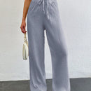 Tall pantalones largos de unicolor con cintura larga y cordon para mujeres altas