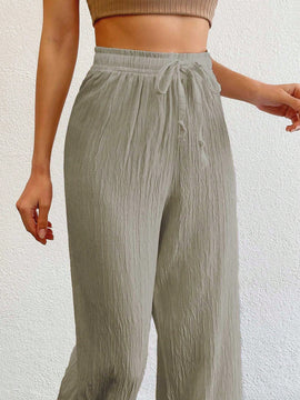 Tall pantalones largos de unicolor con cintura larga y cordon para mujeres altas