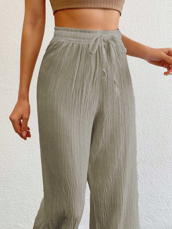 Tall pantalones largos de unicolor con cintura larga y cordon para mujeres altas