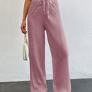 Tall pantalones largos de unicolor con cintura larga y cordon para mujeres altas