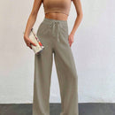 Tall pantalones largos de unicolor con cintura larga y cordon para mujeres altas