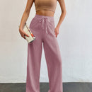 Tall pantalones largos de unicolor con cintura larga y cordon para mujeres altas