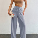 Tall pantalones largos de unicolor con cintura larga y cordon para mujeres altas