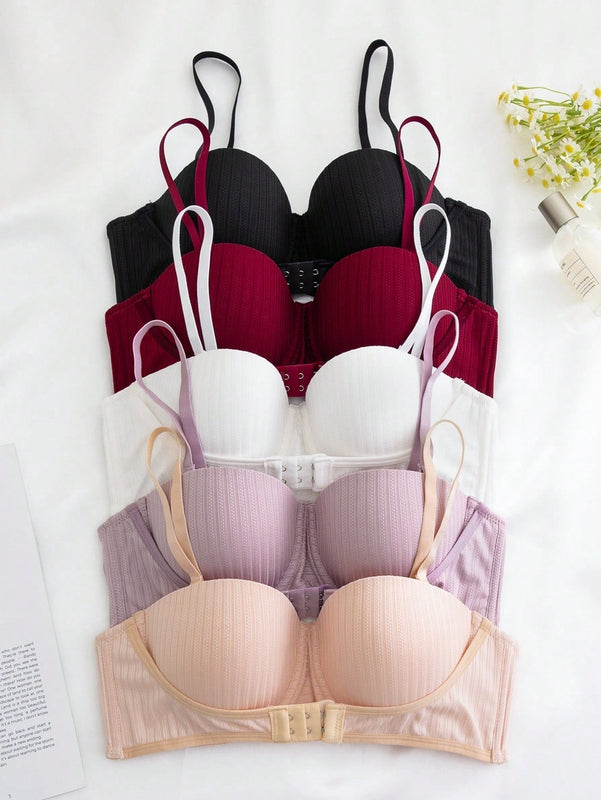 Conjunto de 5 piezas de sujetadores minimalistas de unicolor para mujer