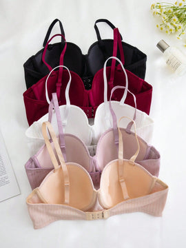 Conjunto de 5 piezas de sujetadores minimalistas de unicolor para mujer