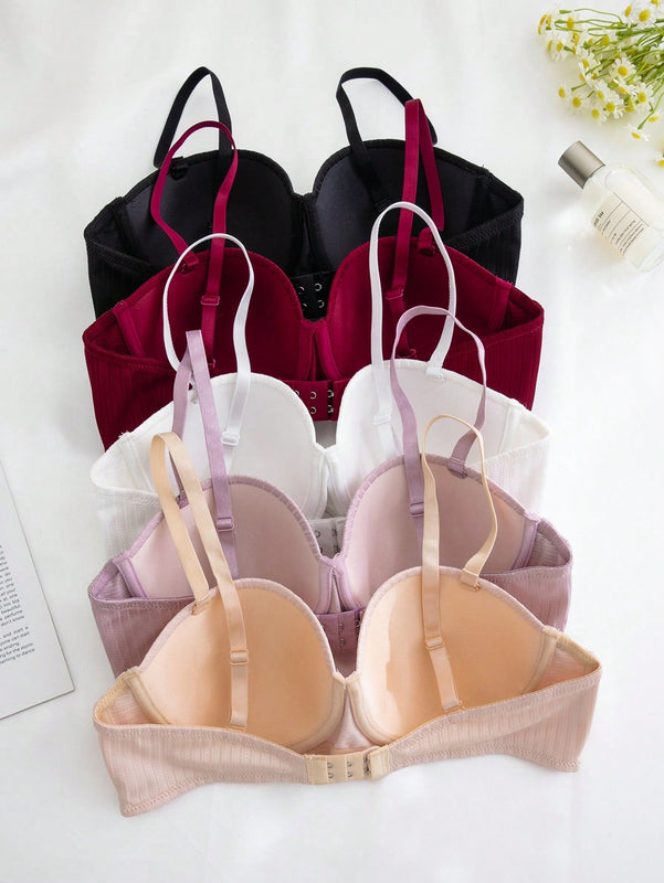 Conjunto de 5 piezas de sujetadores minimalistas de unicolor para mujer