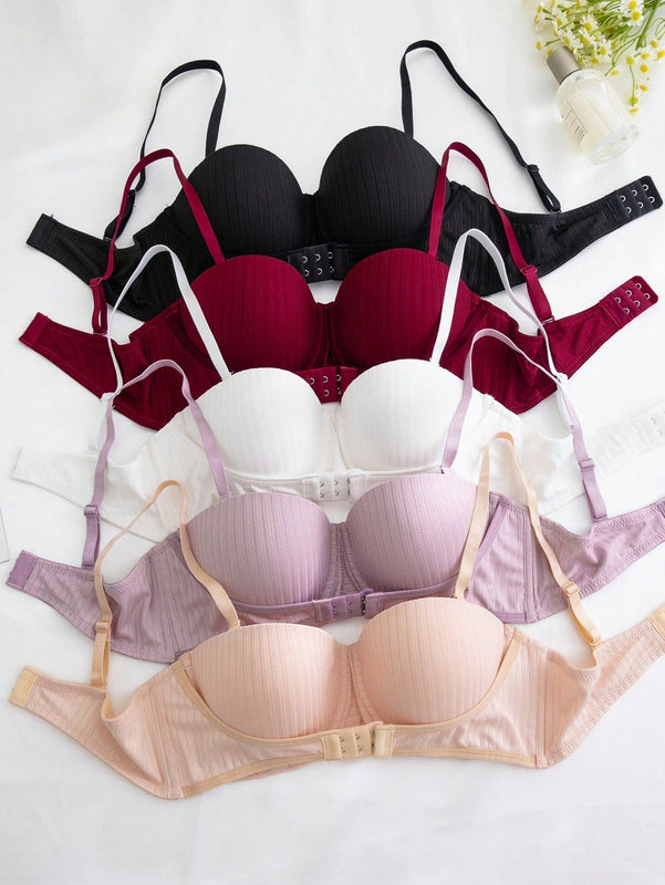 Conjunto de 5 piezas de sujetadores minimalistas de unicolor para mujer