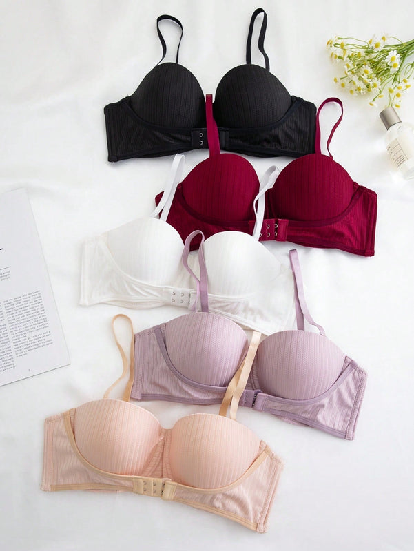 Conjunto de 5 piezas de sujetadores minimalistas de unicolor para mujer