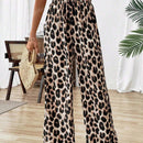 Pantalones anchos de cintura elastica con estampado de leopardo para uso diario