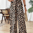 Pantalones anchos de cintura elastica con estampado de leopardo para uso diario