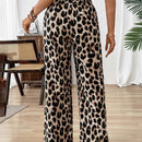 Pantalones anchos de cintura elastica con estampado de leopardo para uso diario