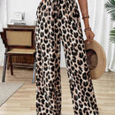 Pantalones anchos de cintura elastica con estampado de leopardo para uso diario
