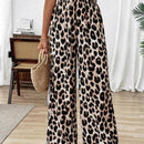 Pantalones anchos de cintura elastica con estampado de leopardo para uso diario