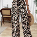 Pantalones anchos de cintura elastica con estampado de leopardo para uso diario