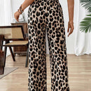 Pantalones anchos de cintura elastica con estampado de leopardo para uso diario