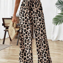 Pantalones anchos de cintura elastica con estampado de leopardo para uso diario
