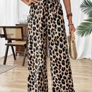 Pantalones anchos de cintura elastica con estampado de leopardo para uso diario