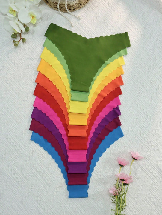 Set de 10 bragas triangulares de mujer con borde ondulado, sexy y comodas, con estampado